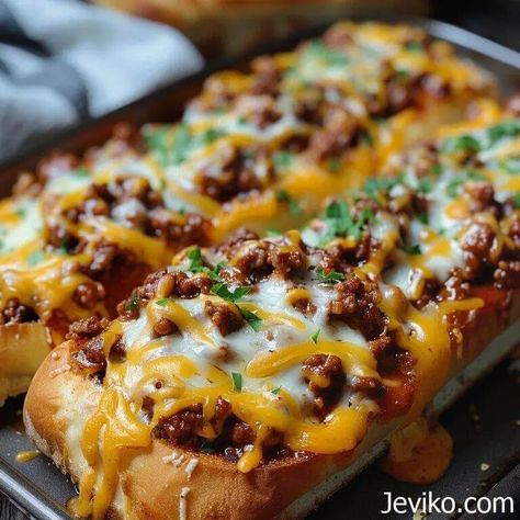 Cheesy Sloppy Joe Garlic Bread Husband Casserole, Spicy Sloppy Joes, Hobo Casserole, Cheesy Sloppy Joes, Sausage Sauerkraut, Mexican Cornbread, Cherry Delight, Polish Sausage, Joe Recipe