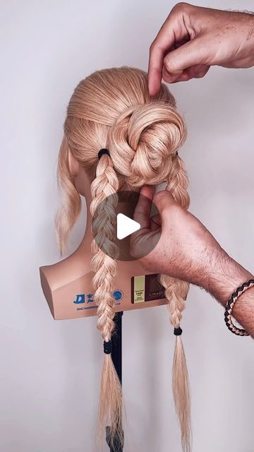 Mark Nelson-Wolter on Instagram: "✨💕 2 PONIES, 2 BRAIDS - EASY HAIR UP HACK! ✨💕 Hair Up Do Tutorials @markjohnhair LONDON  . . #hairvideos #hairhack #hairup #hairups #updo #updos #hairtutorial #hairtutorials #braidstyles #braids #braidgang #bridalhair #weddinghair #weddinghairstyle #weddingupdo #hairfashion #hairideas #hairreels #reel #réel #reels #reelit #igreels #hairart #hairartist #art #artistic #arttutorial #weddinginspo" Braided Up Do Tutorial, Braided Hair Updo Easy, Updo With Braid Tutorial, Easy Updo With Braid, Updos For Really Long Hair, Complicated Updos, Easy Braided Bun Hairstyles, Updo Tutorial Videos, How To Do An Updo Yourself