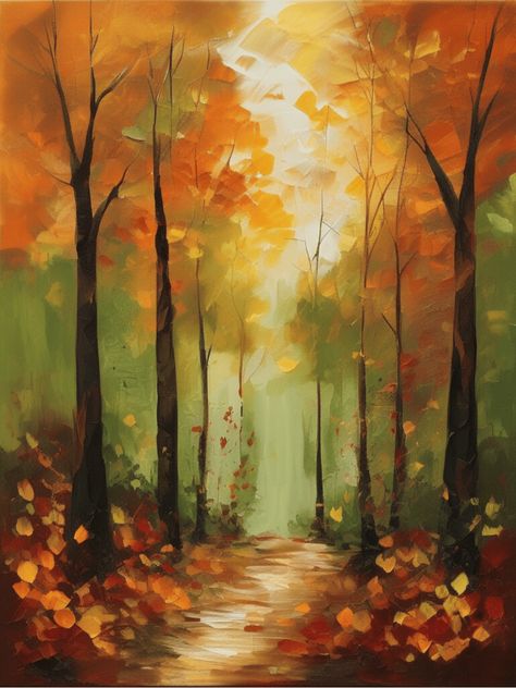 Fall Forest Watercolor Painting, Autumn Abstract Wallpaper, Acrylic Autumn Paintings, Autumn Forest Drawing, Fall Inspired Paintings, Autumn Abstract Painting, November Painting Ideas, How To Paint Trees, Autumn Painting Ideas Easy