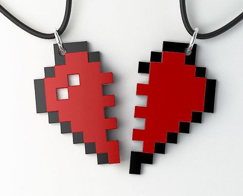 Show off your unbreakable bond just like you did in grade school with this fun pixel heart friendship key chain ($16) set. Perler Bead Designs, Perler Beads Ideas, Pixel Heart, Pearl Beads Pattern, Perler Crafts, Hama Bead, Bff Necklaces, Melty Beads, Diy Perler Beads