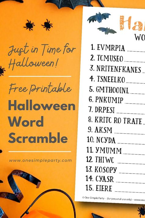 Kid Halloween Party, Halloween Word Scramble, Free Halloween Games, Kid Friendly Halloween Party, Boo Yall, Classroom Halloween Party, Halloween Word Search, Scramble Words, Kid Halloween