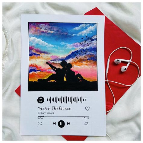 Ankita Ghorui 💙 on Instagram: “YOU ARE THE REASON ❤️ DM for your customised Spotify artwork. . . . . #spotifyartworks #spotify #youarethereason #illustration…” Spotify Canvas Painting, Spotify Drawing Aesthetic, Spotify Painting, Spotify Artwork, Spotify Drawing, Photographing Artwork, Polaroid Painting, Cd Wall Art, Hard Yoga