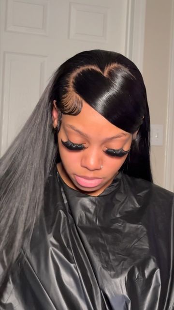 Lace Front Wigs For Black Women Swoop, Heart Lace Front Wig, Wig Side Swoop, Heart Part Straight Hair, Heart Shaped Side Part Wig, Hair With Hearts Hairstyles, Heart Part Swoop, Heart Side Part Slick Back, Heart Swoop Curly Hair