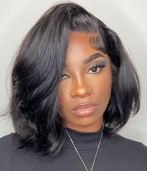 Side Part Bangs Wig, Bob Weave Styles, Layered Bob Hairstyles For Black Women, Weave Bob Hairstyles, Side Part Bob, Blonde Weave, Black Women Bob, Hairstyles For 2023, Bob Weave