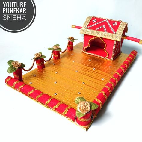 Lagan Patrika Decoration Idea, Ring Thali Decoration, Lagan Patrika Decoration, Kansar Thali Decoration Ideas, Lagan Lakhan Tray Decoration, Chhab Decoration Idea, Wedding Tray Decoration Ideas, Kankotri Decoration Ideas, Engagement Thali