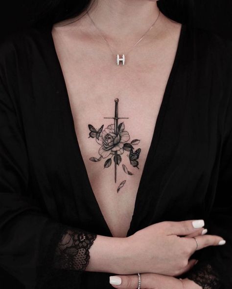 Chest Tattoos For Women, Pretty Tattoos For Women, Small Hand Tattoos, Sternum Tattoo, Tattoo Designs And Meanings, Sleeve Tattoos For Women, Elegant Tattoos, Simplistic Tattoos, Tattoo Designs For Women