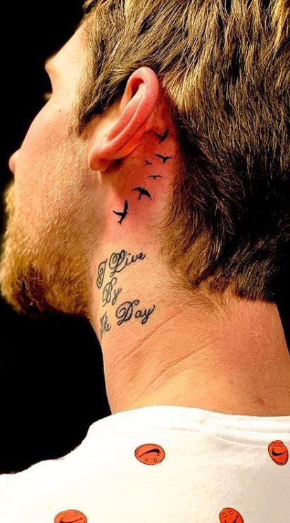 Below Ear Tattoo Men, Tattoo Ideas Behind The Ear Men, Lion Tattoo Behind Ear, Animal Neck Tattoo Men, Men Behind The Ear Tattoo Ideas, Birds Behind Ear Tattoo Men, Mens Behind Ear Tattoo Ideas, Mens Ear Tattoo Ideas, Men’s Tattoos Behind Ear