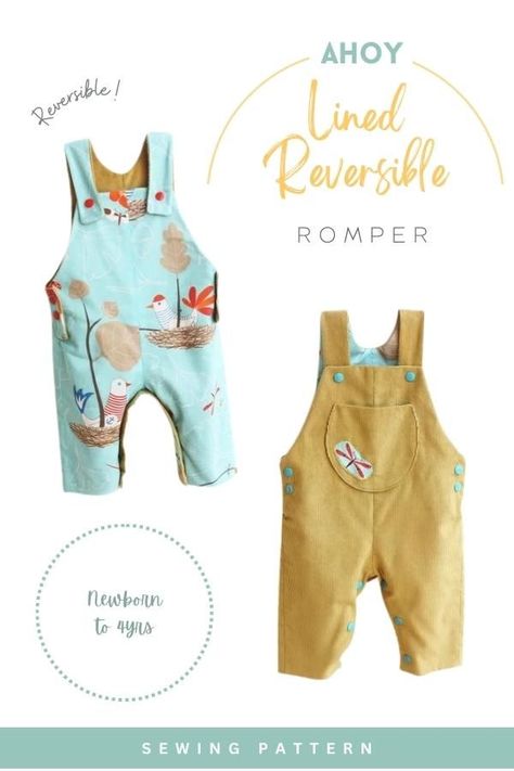 Ahoy Lined Reversible Romper sewing pattern (Newborn to 4yrs). You will be shown an innovative and exclusive technique of lining that you can learn and use on this sewing project and others in the future! The leg length of these rompers is a full leg length. There is inseam leg openings with poppers to allow you to change those diapers efficiently and quickly. It also has side openings for the perfect fit. SewModernKids Infant Boy Sewing Patterns, Baby Overalls Free Pattern, Free Dungaree Sewing Pattern, Free Baby Romper Pattern, Baby Dungarees Pattern Free, Baby Overalls Pattern Free, Free Sewing Patterns For Babies, Toddler Romper Pattern Free, Free Baby Romper Sewing Pattern