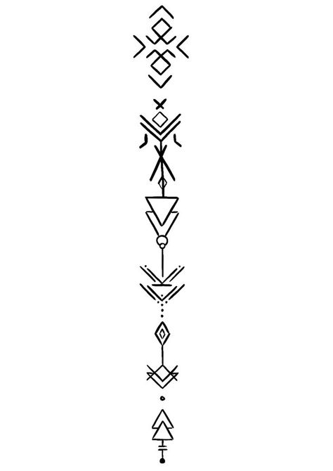 Viking Style Tattoo For Men, Geometric Spine Tattoo Men, Viking Spine Tattoo, Nordic Band Tattoo, Simple Native American Tattoos, Symbol Spine Tattoo, Viking Rune Tattoo Men, Viking Tattoo Women, Linear Tattoo Men