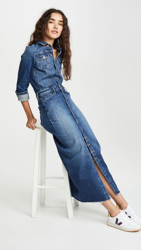 Reuse Denim, Denim Dress Outfit, Long Denim Dress, Looks Jeans, Look Jean, Cozy Dress, Denim Outfits, Mode Jeans, Comfy Dresses