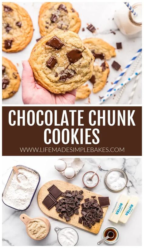 Chocolate Chunk Sea Salt Cookies, Double Chocolate Chunk Cookie Recipe, Chocolate Chunk Cookies With Sea Salt, Homemade Chocolate Chunk Cookies, Chocolate Chunk Cookies Chewy, Chunky Cookies Recipes, Best Chocolate Chunk Cookies, Salted Chocolate Chunk Cookies, Chunky Cookie Recipe