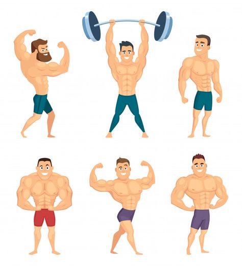 Cartoon characters of strong and muscula... | Premium Vector #Freepik #vector #background #people #design #icon Minecraft Skins Aesthetic, Aphmau Fan Art, Pop Illustration, Fitness Art, Different Poses, Free Cartoons, Cartoon Man, Fitness Logo, Men's Muscle