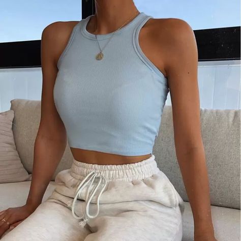 Midriff Solid Color Bare Tank Top Fashion Crop Tops T Shirt Women Clothes Will And Sandy Drop Ship From Ahokaoneone, $14.08 | DHgate.Com White Tank Top Women, Colorful Crop Tops, Sleeveless Outfit, Style Hip Hop, Mini Robes, Cropped Vest, Cooler Look, Summer Crop Tops, Summer Tank