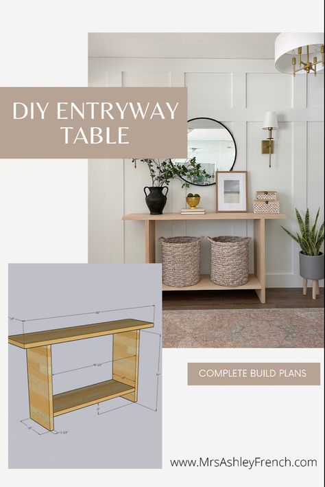 Diy Modern Table, Dining Room Table Diy, Diy Entry Table, Diy Entryway Table, Wood Entry Table, Rustic Entryway Table, White Oak Table, Furniture Build, Diy Dining Room Table