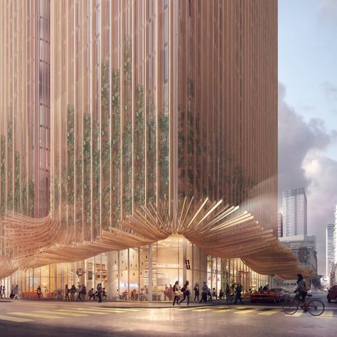 a building with bronze rods and vegetation that looks like a tree Koichi Takada, Green Wall Design, Los Angeles Downtown, Residential Development, Concrete Jungle, Nature Inspired Design, Downtown Los Angeles, Green Building, Architectural Digest