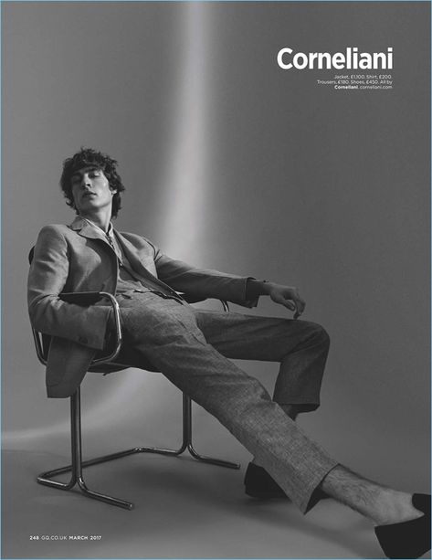 Tim Dibble dons tailoring from Corneliani for British GQ. Male Portrait Poses, Male Models Poses, Mens Photoshoot Poses, Portrait Vintage, Portrait Photography Men, Studio Photography Poses, James White, Photographie Portrait Inspiration, 사진 촬영 포즈