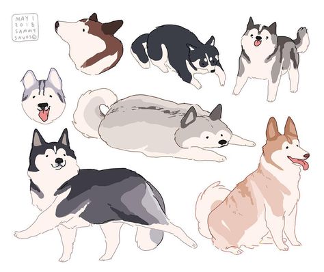 sammy savos on Instagram: “huskies! school is over!! #dog #dogs #puppy #puppies #husky #huskies #art” Sammy Savos, Husky Drawing, Chibi Dog, Animal Doodles, Canine Art, Husky Dogs, Dog Drawing, Hand Art Drawing, Cartoon Character Design