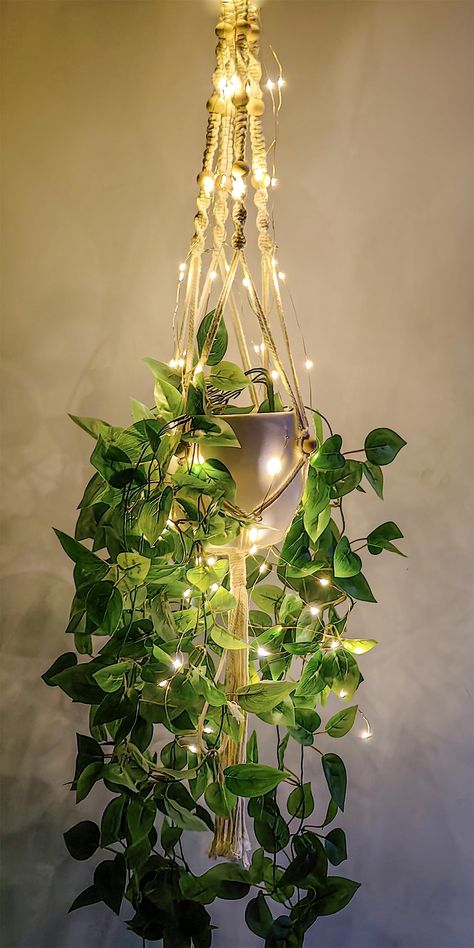 PRICES MAY VARY. 【HANGING PLANT HOLDERS WITH LIGHTS】You will receive a Ivory cotton hanging plant holders, a String lights with remote（Batteries not included）, Pin *30, 1 white hooks. This macrame hangers for plants pack includes Single-Tier Macrame Hanging Plant Holder 43.5”. which fits many shapes and sizes of plant pots, meeting most of your needs. (pots and fake plants not included). 【HANDWOVEN & DURABLE】The macrame plant hanger is handwoven by artisans with cotton threads. Meticulously hand Macrame Hangers, Fake Hanging Plants, Plant Hanging, Hanging Planters Indoor, Hanging Plant Wall, Hanging Plant Holder, Hanging Plants Indoor, Flower Pot Holder, Plant Decor Indoor