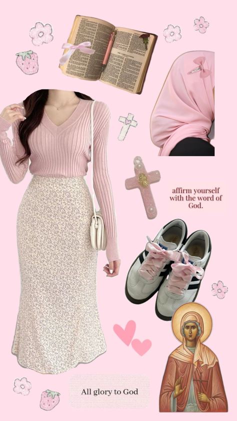 #modestfashion #modesty #jesuslovesyou #orthodox #christiangirlaesthetic #cross #pink #pinkaesthetic #jesuslovesyou #christianveiling Catholic Modest Outfits, Christian Woman Aesthetic Outfit, Marian Modesty, Biblical Modesty, Christian Outfits Modesty, Christian Modest Outfits, Christian Veils, Cute Modest Outfits, Proverbs 31 Woman