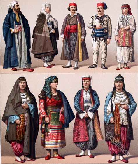 Historical Turkish male and female costumes. | Costume History Female Costumes, Empire Outfit, Empire Logo, Turkish Clothing, Empire Ottoman, Turkish Dress, Turkish Culture, Turkish Men, Turkish Art