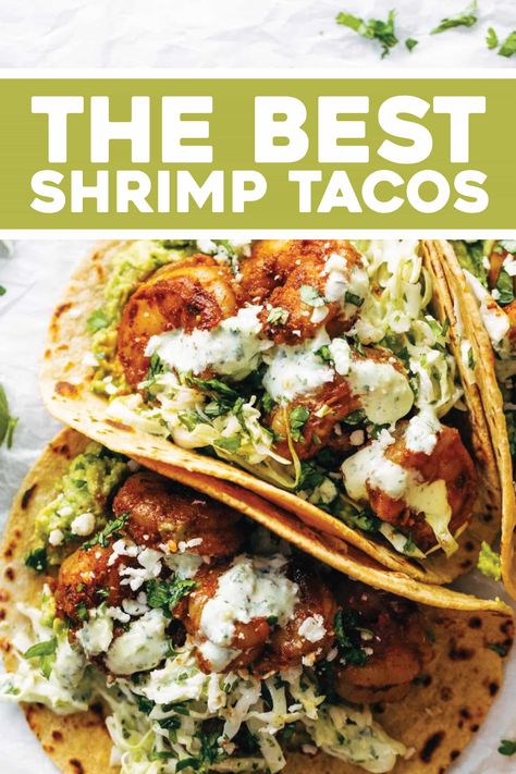 Best Shrimp Tacos, Homemade Slaw, Lime Slaw, Spicy Shrimp Tacos, Cilantro Lime Slaw, Shrimp Taco Recipes, Pinch Of Yum, Fish Tacos Recipe, Diner Recept