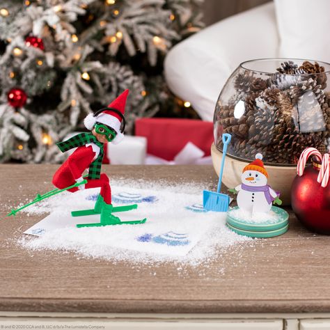 Elf on the Shelf│Popular Elf on the Shelf Ideas│Return Ideas Elves At Play, Christmas Reflections, Playing In Snow, Elf Pets, Elf Shirt, Christmas Rock, Snowman Tree, Yarn Pom Pom, Elf Ideas