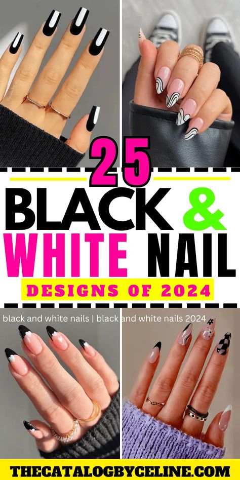 25 Trendy Black And White Nail Designs of 2024 to Recreate. - The Catalog Black And White Nails Geometric, White And Black Gel Nails, Fall Polka Dot Nails, Black And White Dip Nails, Short Fall Nail Ideas, Bold Nails, Black And White Nail Designs, Black And White Nail, Black And White Nails