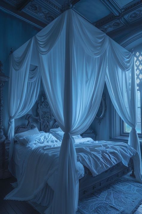 Gothic Boho Bedroom, Bedrooms Dark, Blue Victorian House, Glamorous Goth, French Cottage Bedroom, Boho Bedrooms, Otherworldly Beauty, Royal Room, Gothic Culture