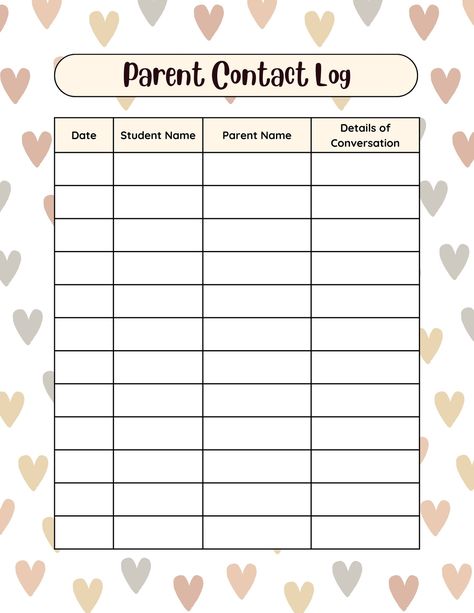 Neutral Boho Teacher Parent Contact Log - Templates by Canva Parent Contact Log For Teachers, Parent Contact Log, Pink Classroom, Parent Communication Log, Elementary Classroom Themes, Parent Teacher Communication, Boho Teacher, Teacher Work, Communication Log