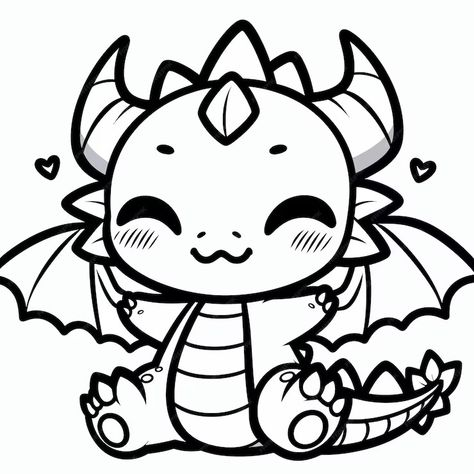 A kawaiistyle outline drawing of a chibi dragon | Premium AI-generated vector Cartoon Dragon Drawing Easy, Cute Dragon Doodle, Chibi Dragon Drawing, Cute Dragon Drawing Kawaii, Dragon Cute Drawing, Dragon Outline Drawing, Dragon Faces, Baby Dragons Drawing, Dragons Drawing