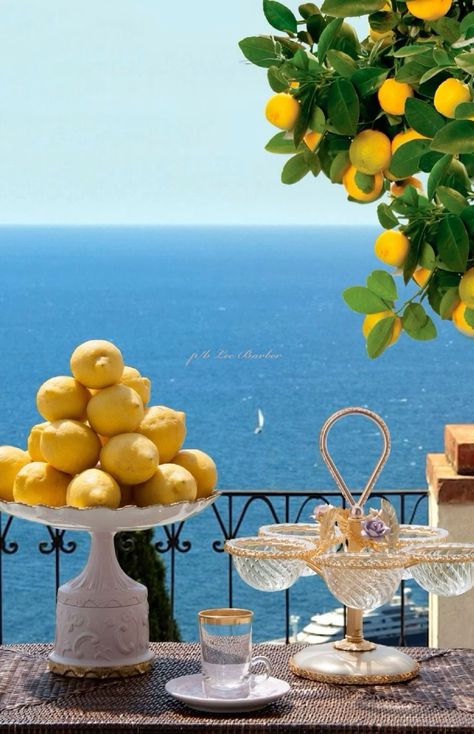 Limoncello Italy Aesthetic, Lemon Interior Design, Villari Porcelain, Capri Aesthetic, Almafi Coast Italy, Luxury Company, Mediterranean Aesthetic, Lemon Design, Mediterranean Lifestyle