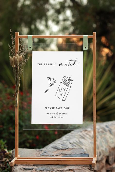 "🌟 Welcome to OhLillyDesign! 🌟 Elevate your wedding reception favors with our enchanting Wedding Matches Sign Template! This template, available in both 5x7 and 8x10 sizes, is the perfect addition to add a touch of sophistication to your special day. TRY BEFORE BUY: https://templett.com/design/demo/ohlillydesigns/24222610,24222620 🎨 Editable on Templett: Personalize your sign effortlessly using Templett. Tailor it to match your wedding theme, colors, or style, ensuring it seamlessly integrates with your overall decor. 🖨️ Print Anywhere: Enjoy the flexibility of printing your masterpiece at home, your local print shop, or take advantage of our partnership with Prints of Love at https://printsoflove.com/ref/ohlillydesigns/. Use our exclusive coupon code \"OhLillyDesigns\" for a fabulous Matchbook Wedding Favors Display, The Perfect Match Wedding Favor, Matches For Wedding Favors, Match Box Wedding Favors, Matches Wedding Favors, Match Wedding Favors, Wedding Matchbooks, Matchbook Wedding Favors, Modern Wedding Signage