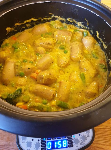 You searched for Slow cooker curried sausages - Slow Cooker Tip Slow Cooker Roasted Potatoes, Chicken Soup Slow Cooker, Sausage Slow Cooker, Curry And Rice, Curried Sausages, Slow Cooker Curry, Slow Cooker Baking, Rice Soup Recipes, Sausage Dishes