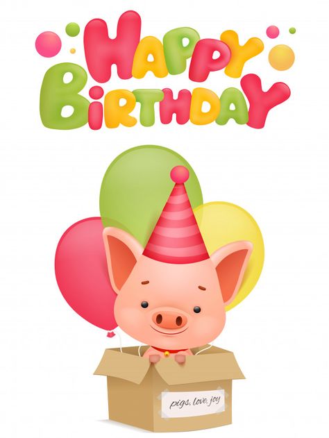 Flower In Hand, Happy Birthday Emoji, Yellow Emoji, Happy Pig, Pig Illustration, Emoji Birthday, Character Vector, Pig Cartoon, Birthday Congratulations