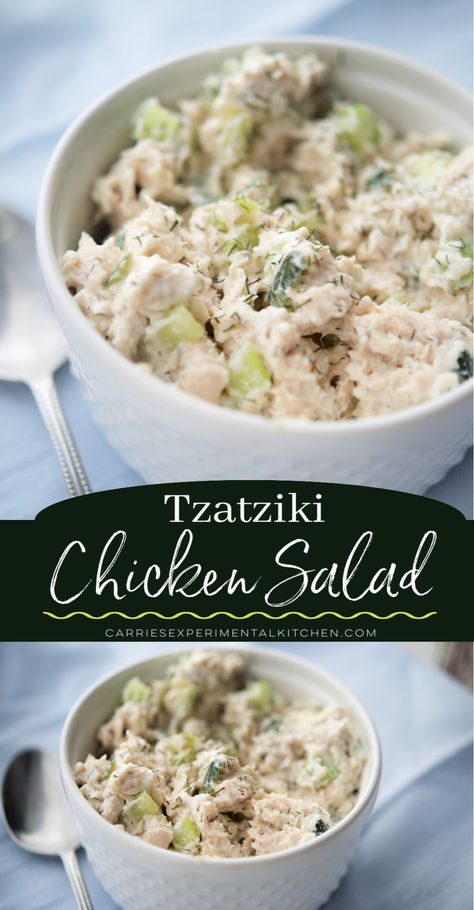 Homemade chicken salad with fresh tzatziki sauce made with Greek yogurt, English cucumbers and fresh dill is delicious, quick and easy! #chickensalad #tzatziki #salad Sauce Made With Greek Yogurt, Tzatziki Chicken Salad, Tzatziki Salad, Homemade Chicken Salad, Tzatziki Chicken, Homemade Chicken Salads, Greek Yogurt Chicken Salad, Yogurt Chicken Salad, Tzatziki Sauce Recipe