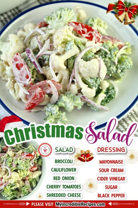 Christmas Salad 💖💚... - Recipes From Heaven Christmas Salad Recipes, Christmas Salad, Holiday Salads, Christmas Side Dishes, Christmas Salads, Incredible Recipes, Broccoli Salad, Recipes From Heaven, Healthy Side Dishes