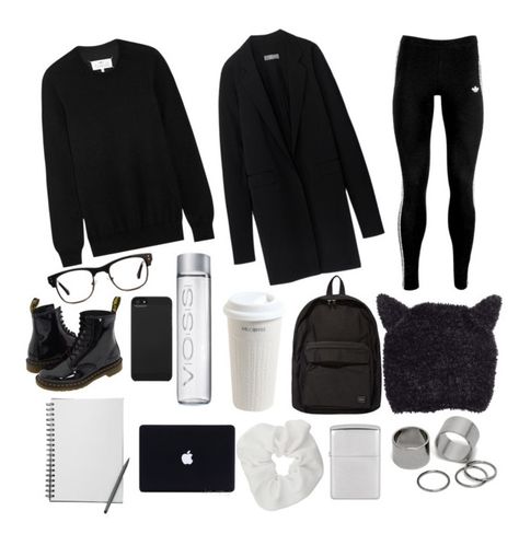 "Health goth street wear winter" by draegan on Polyvore featuring Maison Margiela, Reed Krakoff, adidas Originals, Dr. Martens, GlassesUSA, H&M, Porter, Mr. Coffee, Incase and Pieces Goth Clean Girl, Health Goth Outfits, Street Wear Winter, Clean Goth, M Porter, Health Goth, Woolen Sweater, Mr Coffee, Gothic Glam