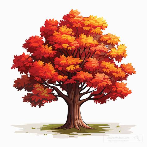 maple tree with bright orange red leaves clip art Leaves Drawing Fall, Fall Tree Illustration, Maple Tree Drawing, Leaves Clip Art, Tree Clip Art, Nagomi Art, Cartoon Tree, Fall Stickers, Cartoon Trees