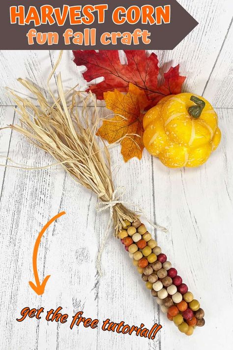 Celebrate fall with this super cute wooden bead harvest corn craft. Wooden Bead Harvest Corn Craft Corn Beads Craft, Beaded Corn Craft, Beaded Corn, Reindeer Gnome, Colored Corn, Corn Craft, Corn Bead, Harvest Corn, Class 2023