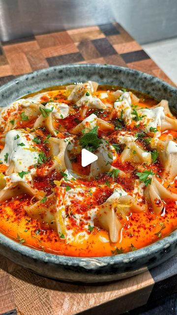 Notorious Foodie on Instagram: "Home Cooking Sessions: Turkish Manti, with a spiced tomato butter. Türkiye’s delicious answer to ravioli. Full recipe below 👇🏽😍🇹🇷 
-
1. Add 300g minced lamb to a bowl and season with sea salt, black pepp, 1tsp sumac, 1tsp cayenne, 1tsp ground cumin, 1tbsp roasted red pepper paste, 1 grated white onion, 2 cloves grated garlic + a bunch of chopped parsley, chives and touch of mint 
2. Mix to combine and leave to marinate in fridge whilst you prep the dough 
3. For the dough: combine 300g AP flour, sea salt, 1 large egg, 120ml cold water - mix to combine, then knead with your hands on floured surface 
4. Keep kneading till it forms a smooth ball, then cut into two and rest in a bowl under a damp cloth for 30 mins 
5. Once rested, roll out till super thin, Turkish Manti, Minced Lamb, Tomato Butter, Red Pepper Paste, Pepper Paste, Healthy Menu, Roasted Red Pepper, White Onion, Italian Pasta