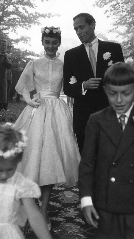 The Best Dressed Celebrity Brides of All Time Audrey Hepburn Wedding Dress, Wedding Dresses Vintage 50s, Audrey Hepburn Wedding, Celebrity Brides, Wedding Dresses 50s, Audrey Hepburn Photos, Celebrity Bride, Celebrity Wedding Dresses, Hollywood Wedding