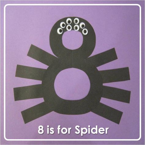 Turn the number 8 into a SPIDER by adding 8 legs and 8 eyes.  Fun number activity for pre-k and kindergarten students. Number 8 Projects For Preschool, Number 8 Preschool Craft, Number 8 Art Preschool, Number 8 Spider Craft, Preschool Number 7 Activities, Crafts For Numbers 1-10, Number 8 Activity For Preschool, Number 8 Preschool Activities, Number 8 Crafts For Preschoolers