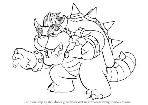 Step by Step How to Draw Bowser from Super Mario : DrawingTutorials101.com Bowser Printable, Mario Coloring, Super Mario Coloring Pages, Mario Coloring Pages, Superhero Coloring, Detailed Coloring Pages, Hand Crafts For Kids, Princess Drawings, Cool Sketches