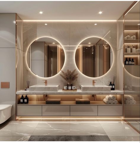 Large Mirror Ideas, Decorative Mirror Ideas, Mirror Ideas For Bathroom, Bathroom Large Mirror, Luxury Powder Room Ideas, High End Bathroom Design Luxury, Bathrooms Luxury Modern, Bathroom Ideas Modern Luxury, Luxury Powder Room