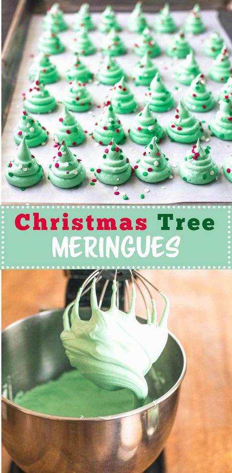 Christmas Tree Meringues are festive, fun and make a light airy addition to a cookie plate this time of year. Naturally dairy-free and gluten-free. - Christmas Tree Meringues Natal, Christmas Deserts, Meringue Recipe, Cookie Plate, Christmas Candy Recipes, Candy Recipes Homemade, Christmas Food Desserts, Bible Story, Xmas Cookies