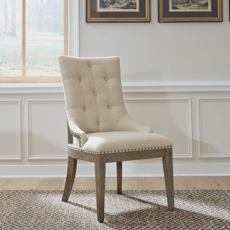 Reinvent your style and comfort with the Americana shelter side chair, prefect for any room in the house. Americana Farmhouse, Chair Options, Dining Room Seating, Liberty Furniture, Entertainment Furniture, Upholstered Side Chair, Nail Head, Dining Room Bar, Furniture Deals