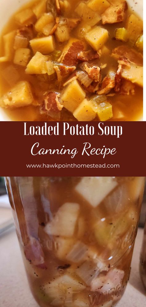 This canning recipe for loaded potato soup is so easy and delicious. It makes an awesome meal in a jar. Canning soups is a great thing about canning, you can take the soups anywhere and they are always ready to eat on your shelves. This recipe is so flavorful and so much better than a canned soup from the grocery store. So much healthier! No preservatives and you control what you put in the jar. When this soup comes out of the jar it is just like it was cooked on the stove! Canning Loaded Baked Potato Soup, Potato Soup Canning, Layered Chicken Soup Canning, Canning Meals Recipes, Soups To Can For Winter, Best Soups To Can, Canning Dinner Recipes, Canning Stuffed Pepper Soup, Canning Potato Soup Recipes