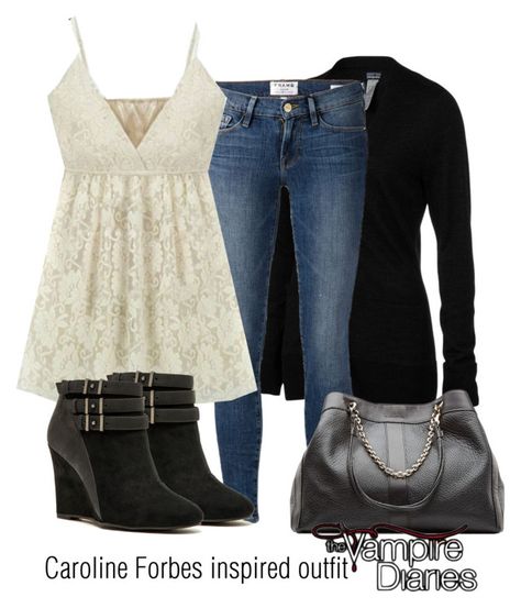 "Caroline Forbes inspired outfit/TVD" by tvdsarahmichele ❤ liked on Polyvore featuring Patagonia, Frame Denim, Qupid and See by ChloÃ© Vampire Diaries Outfits, Movie Inspired Outfits, Mom Fashion, Fandom Outfits, Katherine Pierce, Caroline Forbes, Inspired Outfits, Teenage Fashion Outfits, Character Outfits