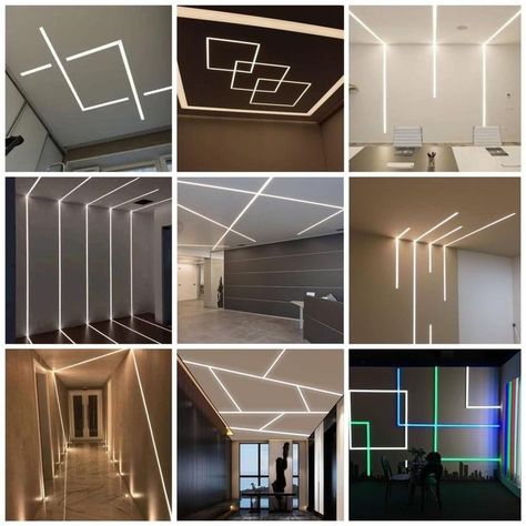 Led Light Zig Zag Profile Light Ceiling, Strip Light False Ceiling Design, False Ceiling Living Room With Profile Light, False Ceiling With Profile Lighting, Led Strip Lighting Ideas Ceilings, Without Fall Ceiling Ideas, Bedroom Without False Ceiling, Creative Chandelier Ideas, Led Strip Light Designs On Wall