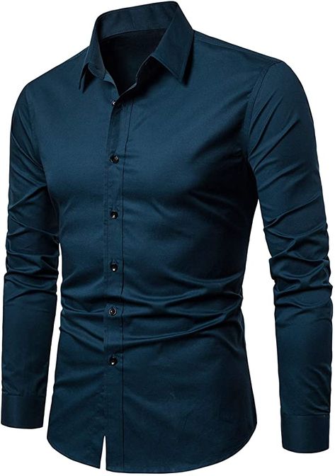 LOCALMODE Men's Slim Fit Cotton Easy Care Business Shirt Casual Solid Long Sleeve Button Down Dress Shirts (X-Small, Acid Blue) at Amazon Men’s Clothing store Man Dress Design, Long Sleeve Button Down Dress, Button Shirts Men, Shirts For Men Designer, Slim Fit Mens Shirts, Business Shirt, Blue Long Sleeve Shirt, Formal Shirts For Men, Business Shirts